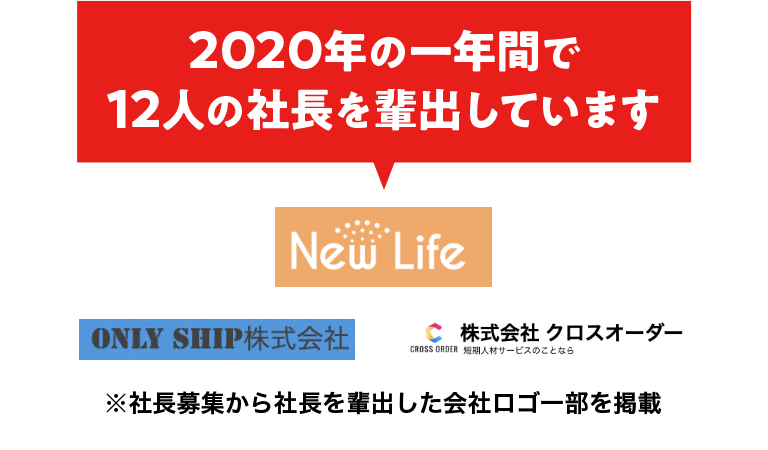 2020年の一年間で12人の社長を輩出しています