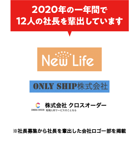 2020年の一年間で12人の社長を輩出しています